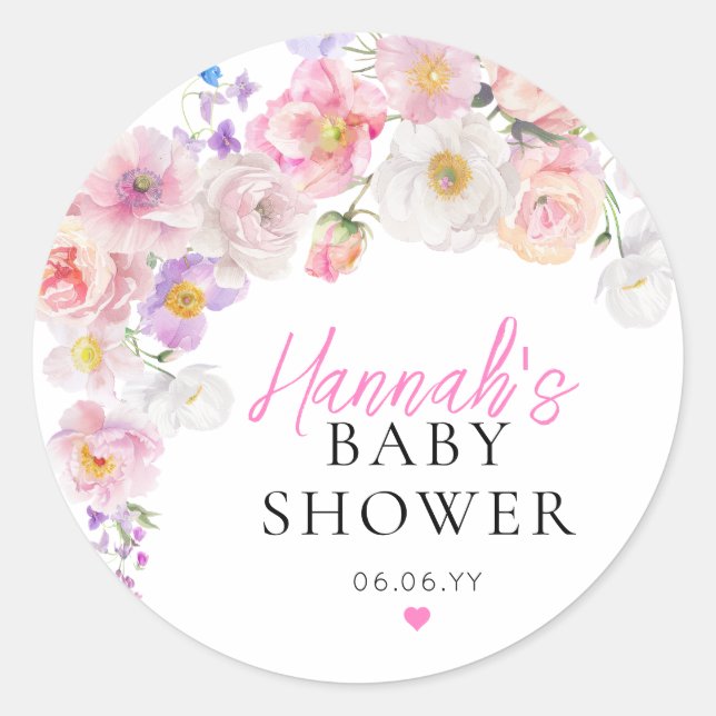 Sticker Rond Fête bébé thème floral rose Eloise (Devant)