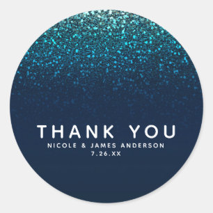 Sticker Rond Fête Bleue Aqua Marine Pailletée Sweet 16