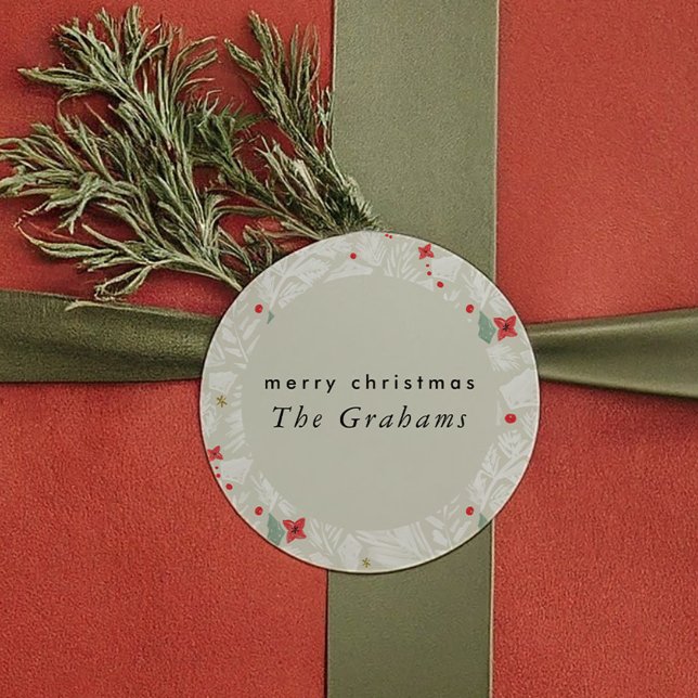 Sticker Rond Fête botanique festive en ivoire (Ivory Festive Botanical Holiday Classic Round Sticker)