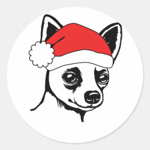 Sticker Rond Fête Chihuahua Santa Hat