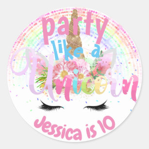Sticker Rond Fête Comme Un Unicorn Rose Gold Parties scintillan