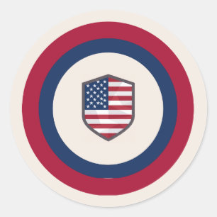 Sticker Rond Fête d'adieu militaire avec drapeau américain géom