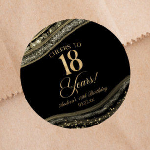 Sticker Rond Fête d'anniversaire 18 ans élégante en agate noire