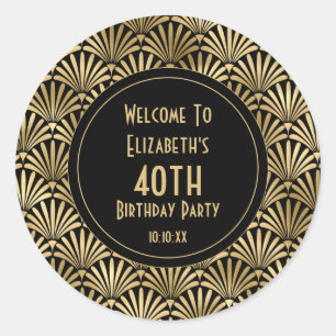 Sticker Rond Fête d'anniversaire 40 ans Art Déco  Cadeau noir  