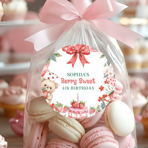 Sticker Rond Fête d'anniversaire 4 ans douce fraise vintage 