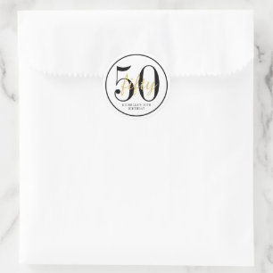 Sticker Rond Fête d'anniversaire 50 ans Chic Blanc Noir Rond Ca