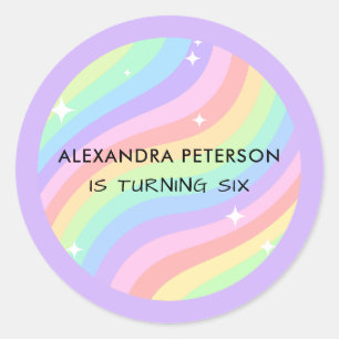 Sticker Rond Fête d'anniversaire 6 ans Arc-en-ciel Pastel Rétro