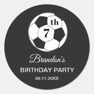 Sticker Rond Fête d'anniversaire 7 ans Football Noir Garçons Sp