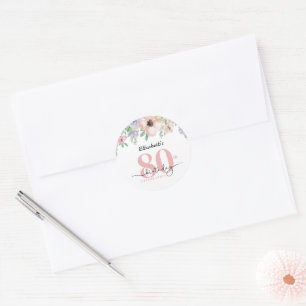 Sticker Rond Fête d'anniversaire 80 ans Elegant Pastel Floral