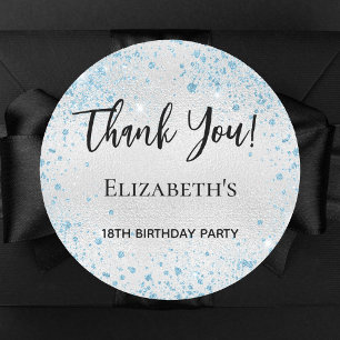 Sticker Rond Fête d'anniversaire argent bleu parties scintillan