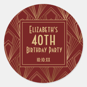 Sticker Rond Fête d'anniversaire Art Déco des années 1920 en Bo
