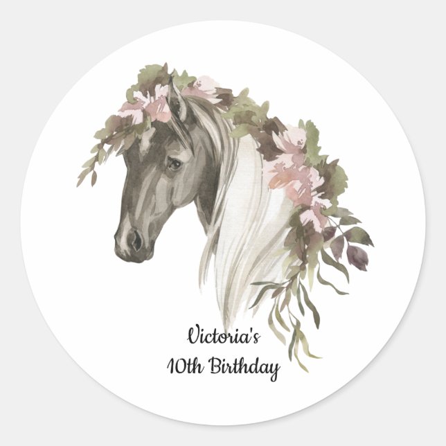 Sticker Rond Fête d'anniversaire au cheval (Devant)