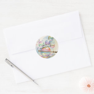 Sticker Rond Fête d'anniversaire aux bulles arc-en-ciel pastel