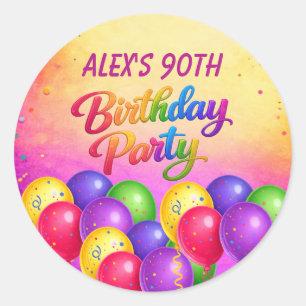Sticker Rond Fête d'anniversaire avec ballons et confettis pour