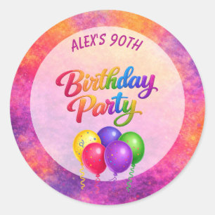 Sticker Rond Fête d'anniversaire avec ballons et confettis pour