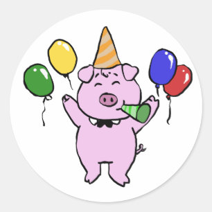 Sticker Rond Fête d'anniversaire avec cochon mignon choisir la 