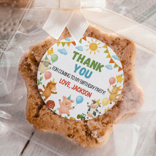 Sticker Rond Fête d'anniversaire avec les animaux de la ferme d