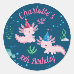Sticker Rond Fête d'anniversaire Axolotl