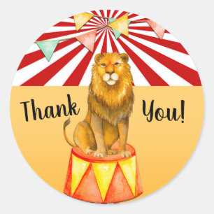 Sticker Rond Fête d'anniversaire Baby Shower Cirque Lion Carnav