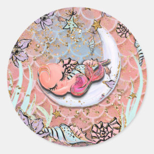 Sticker Rond Fête d'anniversaire Baby Shower pour Bébé Sirène G