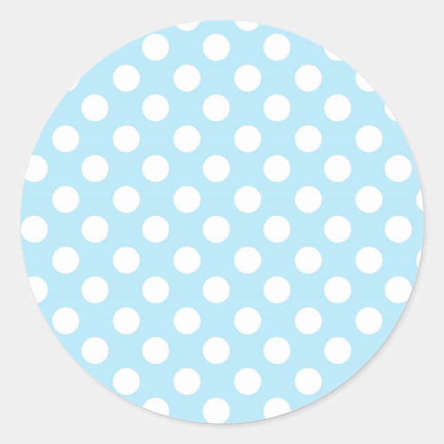 Sticker Rond Fête d'anniversaire bleu clair et blanc à pois béb (Devant)