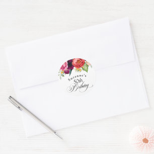 Sticker Rond Fête d'anniversaire bohème rustique aquarelle flor