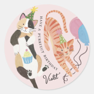 Sticker Rond Fête d'Anniversaire Cat-Tastic Personnalisée