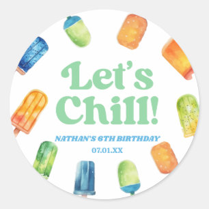 Sticker Rond Fête d'anniversaire Chill Blue Retro Popsicle