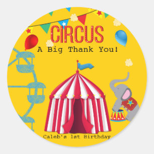 Sticker Rond Fête d'anniversaire cirque amusante jaune colorée