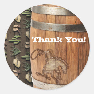 Sticker Rond Fête d'anniversaire Cowboy Western Rodeo Tonneau e