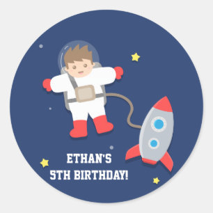 Sticker Rond Fête d'anniversaire d'astronaute dans l'espace d'u