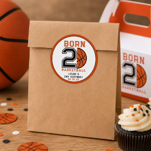 Sticker Rond Fête d'anniversaire de 2 ans de Basketball Né pour