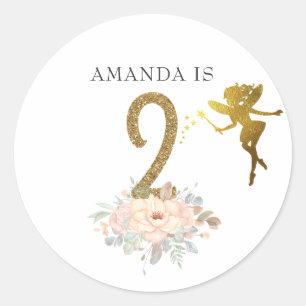 Sticker Rond Fête d'anniversaire de 2 ans sur le thème de la fé