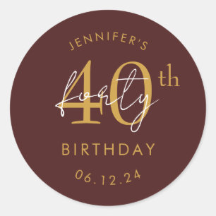 Sticker Rond Fête d'anniversaire de 40 ans écriture moderne or 
