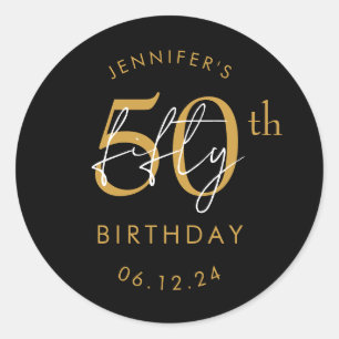 Sticker Rond Fête d'anniversaire de 50 ans écriture moderne or 