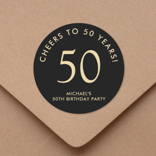 Sticker Rond Fête d'anniversaire de 50 ans élégante en noir et 