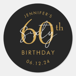 Sticker Rond Fête d'anniversaire de 60 ans écriture moderne or 