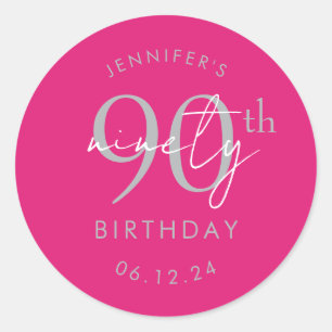 Sticker Rond Fête d'anniversaire de 90 ans écriture moderne arg