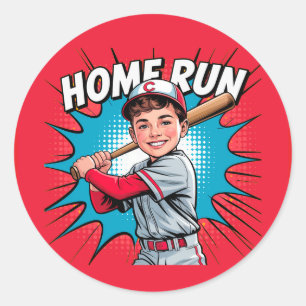 Sticker Rond Fête d'anniversaire de baseball Garçon de Home Run
