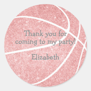 Sticker Rond fête d'anniversaire de basket-ball rose fille mign