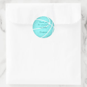 Sticker Rond fête d'anniversaire de basket turquoise et brillan