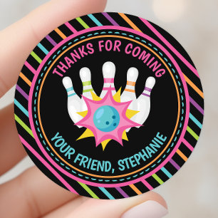 Sticker Rond Fête d'anniversaire de bowling néon arc-en-ciel Me