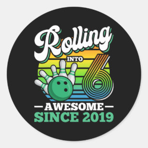 Sticker Rond Fête d'anniversaire de bowling qui entre dans sa 6