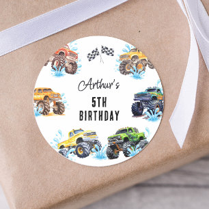 Sticker Rond Fête d'anniversaire de camion monstre amusant dans
