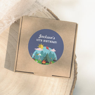 Sticker Rond Fête d'anniversaire de camping bleu marine