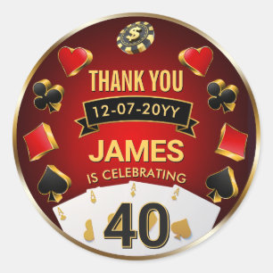 Sticker Rond Fête d'anniversaire de casino personnalisée Vegas
