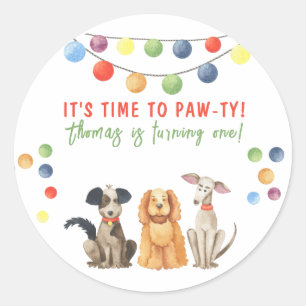 Sticker Rond Fête d'anniversaire de chien à l'aquarelle
