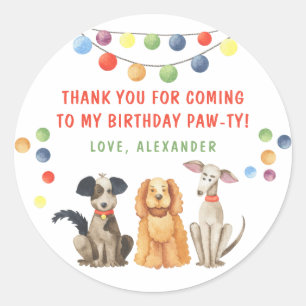 Sticker Rond Fête d'anniversaire de chien à l'aquarelle MERCI