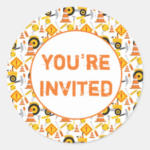Sticker Rond Fête d'anniversaire de construction Vous êtes invi