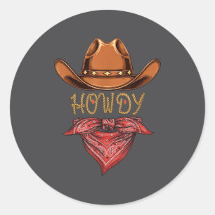 Sticker Rond Fête d'anniversaire de cowboy occidental Howdy Cow